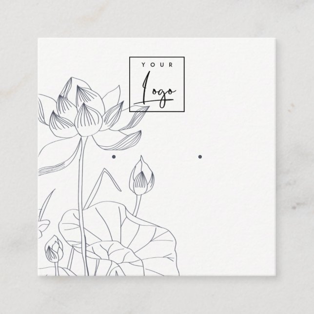 Minimal Waterlily Floral Sketch Earring Display Square Business Card (Front)