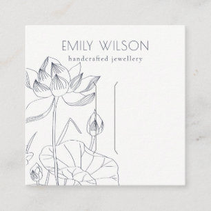 Minimal Waterlily Floral Sketch Hair Clip Display Square Business Card