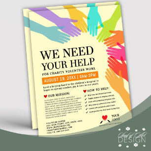 Minimal We Need Your Help Charity Volunteer Ad Flyer