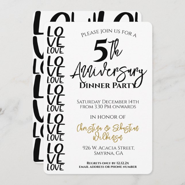  Minimal Wedding Anniversary Dinner Party Invitation (Front/Back)