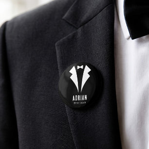 Minimal Wedding Best Man Name Black Tuxedo 6 Cm Round Badge