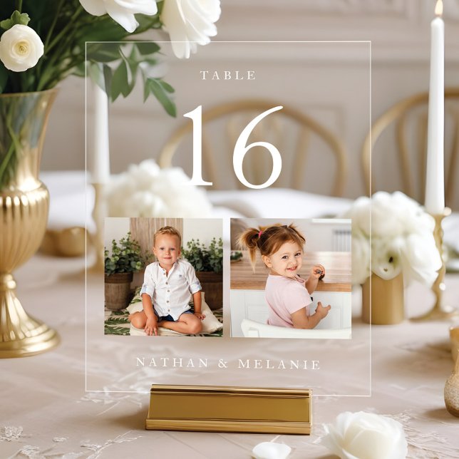 Minimal Wedding Couples Baby Photo Table Number Acrylic Sign (Minimal Wedding Couples Baby Photo Table Number Acrylic Sign)