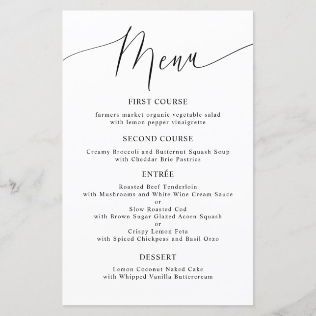 Minimal Wedding Dinner Menu (Front)