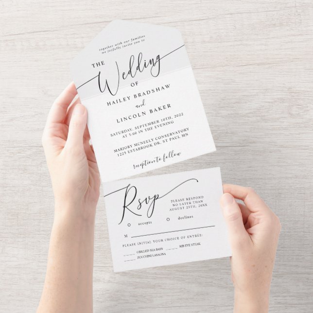 Minimal Wedding Elegant Script All In One Invitation (Tearaway)