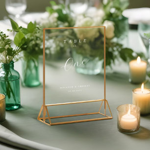 Minimal Wedding Elegant White Script Table Number Acrylic Sign