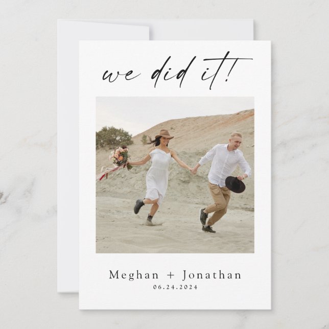 Minimal Wedding Elopement Reception Photo Invite (Front)
