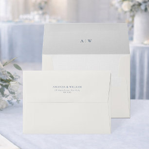 Minimal Wedding Envelope with Dusty Blue Monogram