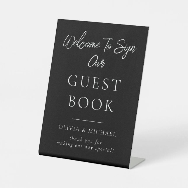 Minimal Wedding Guest Book Pedestal Sign (Front)