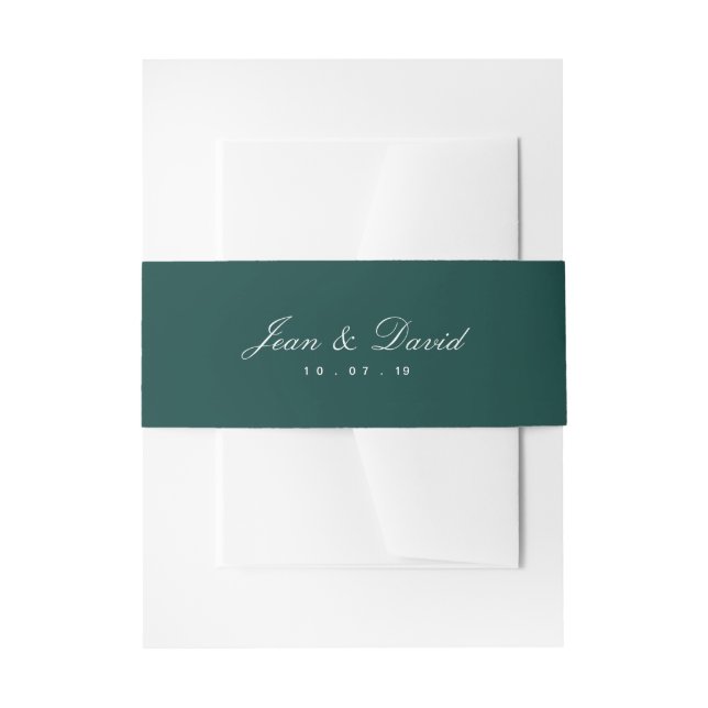 Minimal Wedding Invitation Belly Band - Teal Green (Front Example)