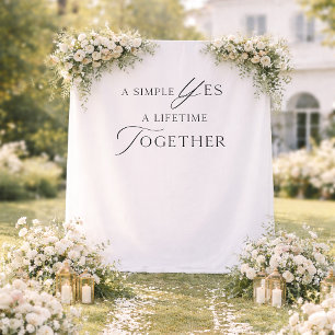 Minimal Wedding Photo Backdrop “A Simple Yes”  Tapestry