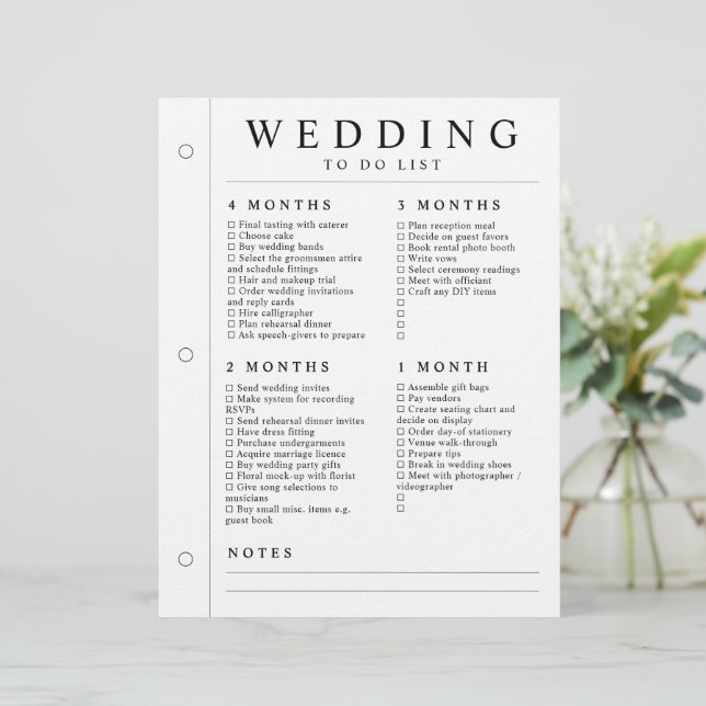 Minimal Wedding Planner 4 Months - 1 Week Page (Standing Front)
