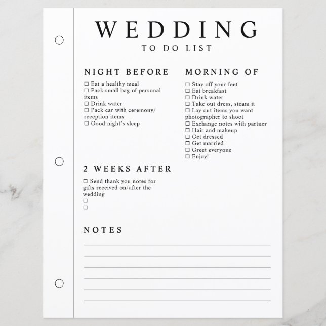 Minimal Wedding Planner Night Before After Page (Front)