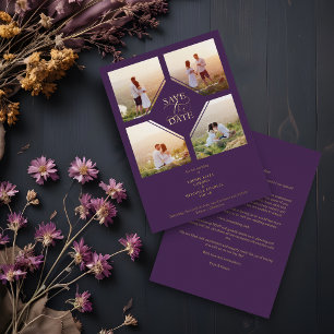 Minimal Wedding Purple & Gold 4-Photos Collage