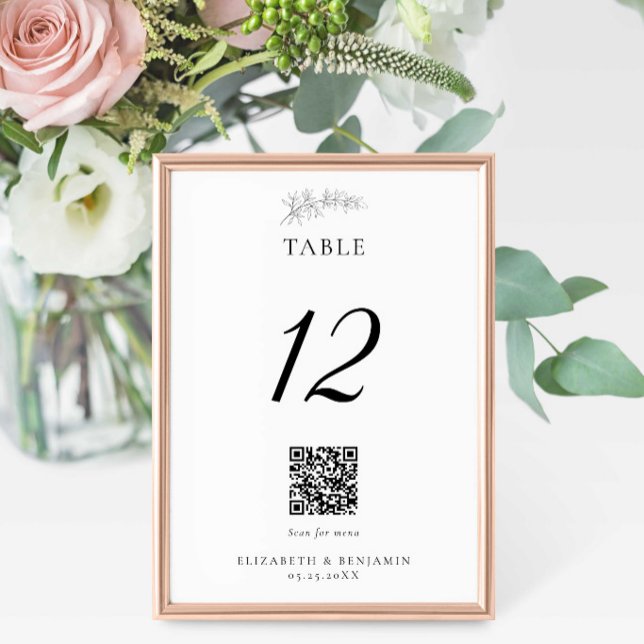 Minimal Wedding QR Code Menu Elegant Black White Table Number (Creator Uploaded)