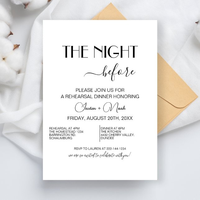 Minimal Wedding Rehearsal Dinner The Night Before  Invitation (Creator Uploaded)