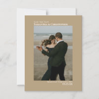 Minimal Wedding Save the Date Vertical Photo Tan