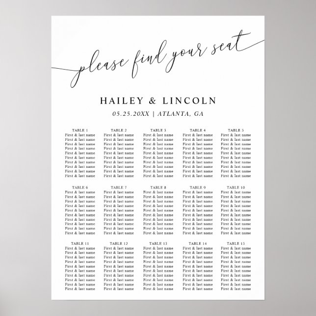 Minimal Wedding Seating Chart (Front)