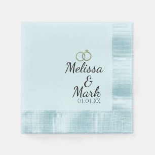Minimal Wedding Simple Gold Ring Blue Monogram Napkin