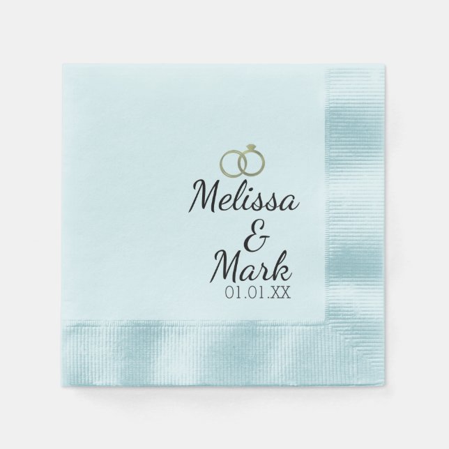 Minimal Wedding Simple Gold Ring Blue Monogram Napkin (Front)