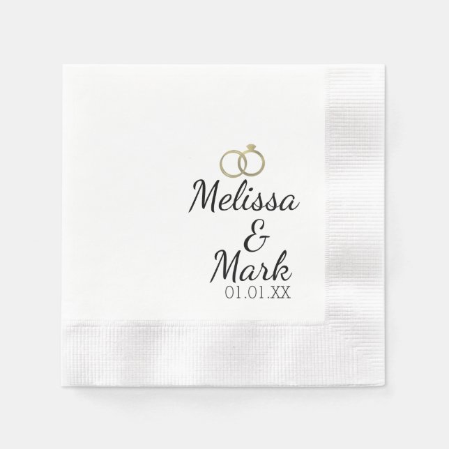 Minimal Wedding Simple Gold Ring Blue Monogram Napkin (Front)