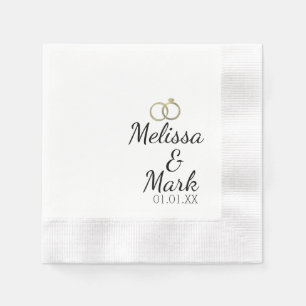 Minimal Wedding Simple Gold Ring White Monogram Napkin