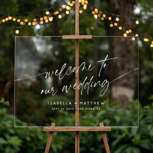 Minimal Wedding Welcome Modern Script Horizontal Acrylic Sign