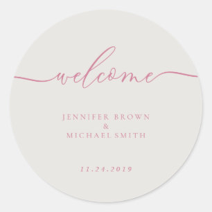 Minimal Welcome Simple Signature Pink Classic Round Sticker