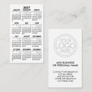 Minimal White 2027 Mini Calendar with Logo Business Card