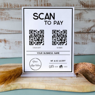 Minimal white 2 QR codes business scan to pay  Poster
