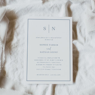 Minimal White and Dusty Blue Rehearsal Dinner Invitation