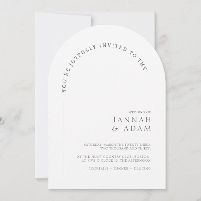 Minimal White Arch Formal Wedding Invitation (Front)