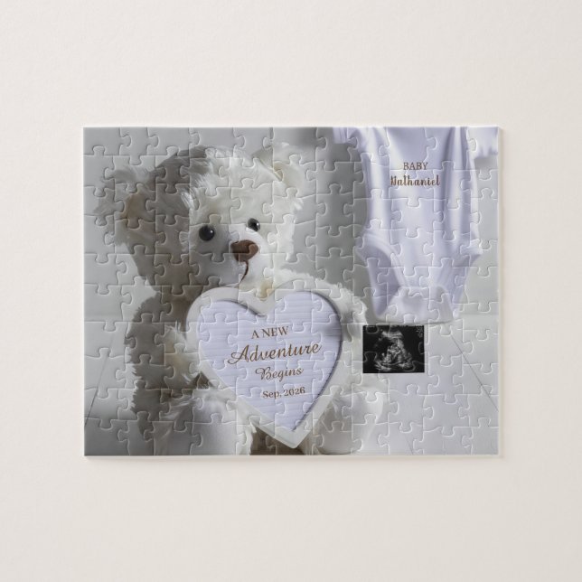Minimal White Bear Pregnancy announcement  Jigsaw Puzzle (Horizontal)