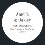 Minimal White Black Elegant Wedding Return Address Classic Round Sticker<br><div class="desc">Minimalist White Black Elegant Wedding Custom Return Address Classic Round Sticker</div>