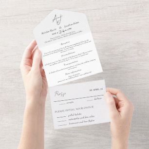 Minimal White & Black Wedding  All In One Invitation