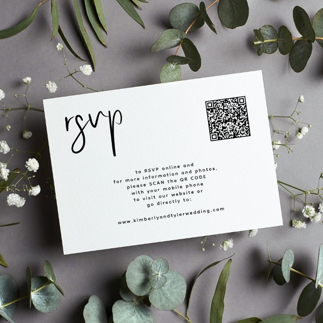 Minimal white black wedding QR Code simple RSVP Card (Creator Uploaded)
