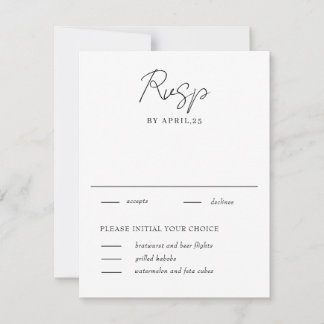 Minimal White & Black Wedding RSVP Card