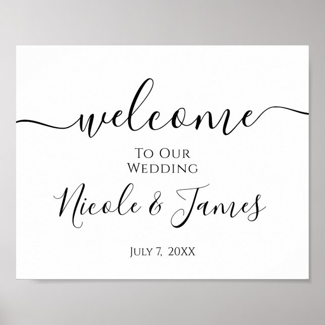 Minimal White Black Wedding Welcome Sign (Front)