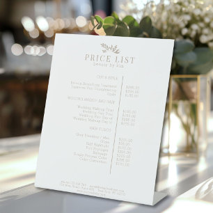 Minimal White Botanical Salon Price List Pedestal Sign