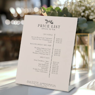 Minimal White Botanical Salon Price List Pedestal Sign