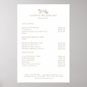 Minimal White Botanical Salon Price List Poster