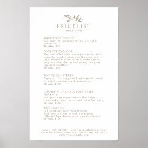 Minimal White Botanical Salon Price List Poster