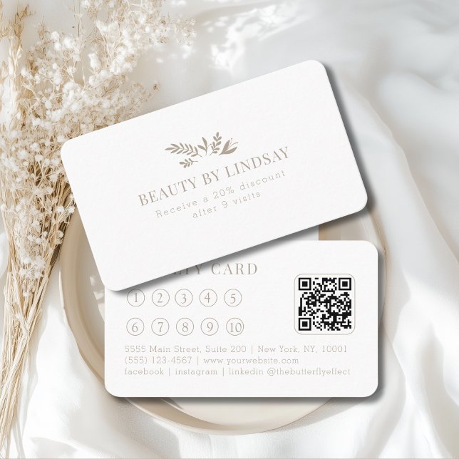 Minimal White Botanical Salon QR-Code Loyalty Business Card (Minimal White Botanical Salon QR-Code Loyalty Business Card)