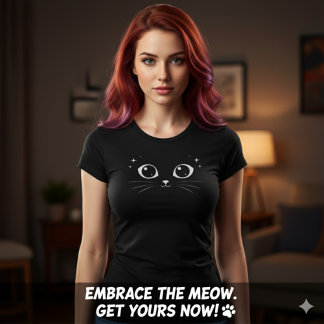 Minimal White Cat Eyes Illustration T-Shirt