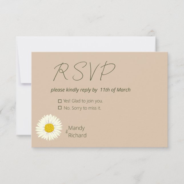 Minimal White Daisy Flowers on Beige Background RS RSVP Card (Front)