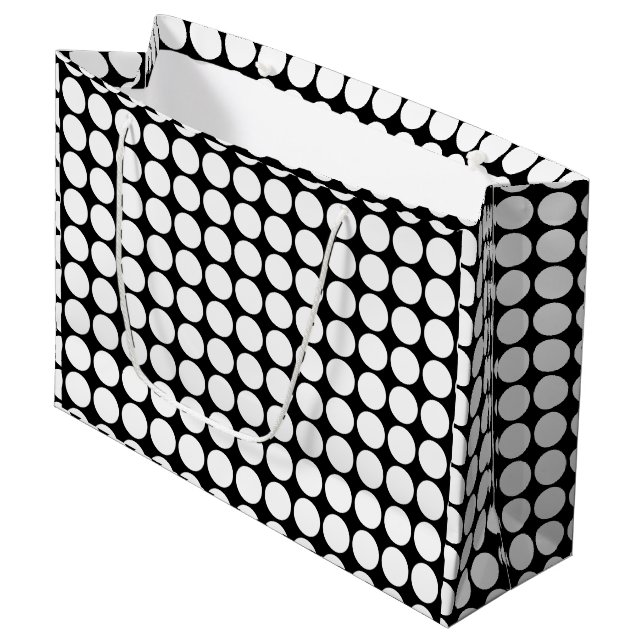 Minimal White Dots on Solid Black Background Large Gift Bag (Front Angled)