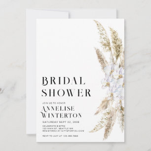 Minimal White Elegant Pampas Grass Bridal Shower  Invitation