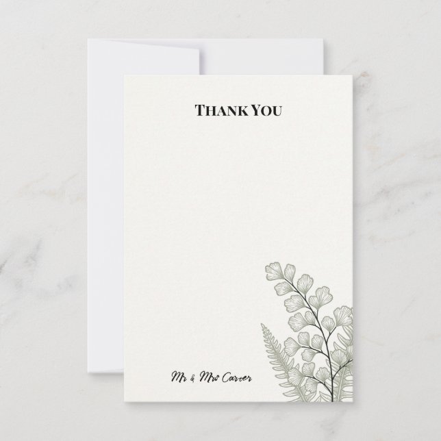 Minimal White Eucalyptus Wedding Thank You Card (Front)