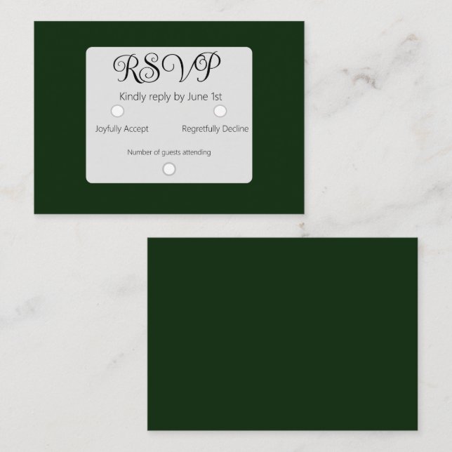 Minimal White Forest Green RSVP Wedding Card (Front/Back)
