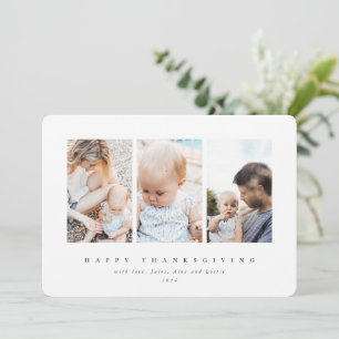 Minimal White Frame 3 Photo Happy Thanksgiving Holiday Card