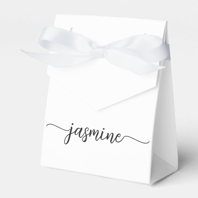 Minimal White Girly Monogram Name Script  Favour Box (Front Side)
